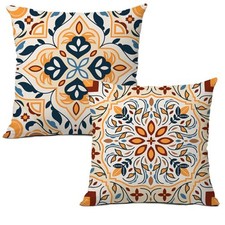Flower Pattern Pillow Covers 18 x 18 Inch Set of 2, Orange Accents Pillow