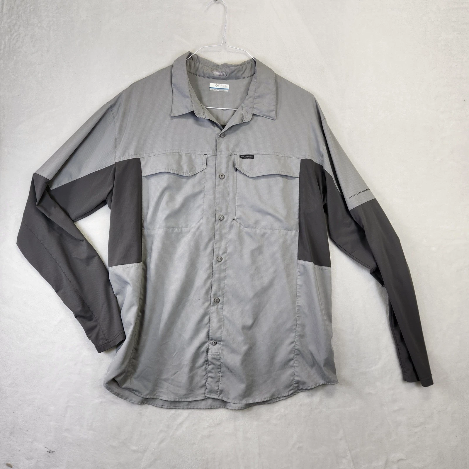Columbia Omni Shade Men Gray Long Sleeve Outdoor Shirt XL Regular Fit