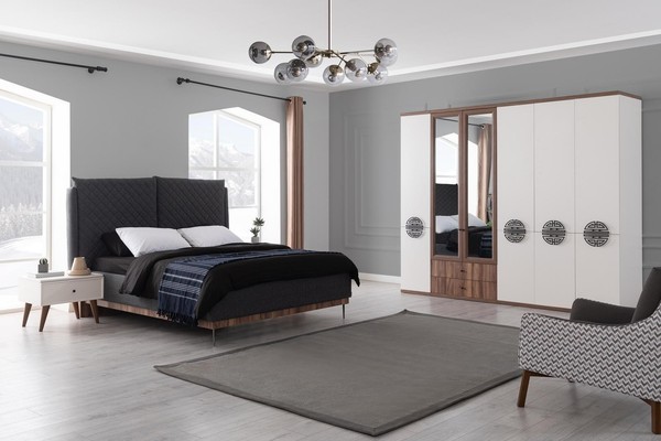 Modernes Schlafzimmer Set Designer Doppelbett Kleiderschrank Nachttische-image