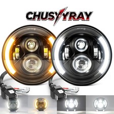 Pair 7inch Round Halo Led Headlights Hilo For Jeep Wrangler Jk Lj Tj 1997-2017