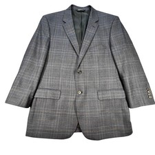 Jos A Bank Blue Plaid Blazer Mens 43 Regular Traveler Tailored Fit Wool Jacket