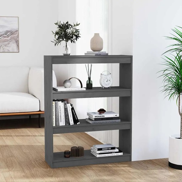 Raumteiler BüCherregal Massivholz Kiefer Grau 80X30X103,5 Cm-image