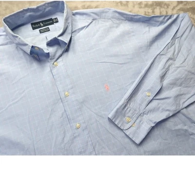 Ralph Lauren Yarmouth Men's 17 34/35 Blue Pink Windowpane Check Cotton Shirt - Image 1 of 4