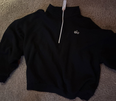ALO Black 1/2 Zip Mock Neck Pullover Sweatshirt Long Sleeve Men's