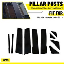 Glossy Black Post Pillar 10pc Trim Cover Accessories For 2014-2018 Mazda 3 Axela