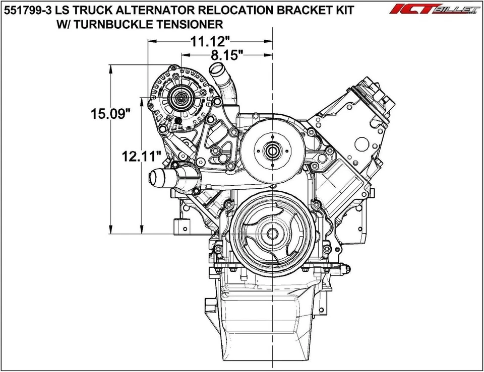 LS Truck Spacing Passenger Side Alternator Relocation Bracket with Tensioner - Image 2 of 4