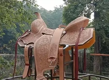 Western Natural Leather Down Roper Ranch Saddle With Hard Seat 15".