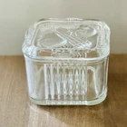 Vintage Federal Glass Ribbed Square Refrigerator Dish w/Lid Veggies Decor 4 In