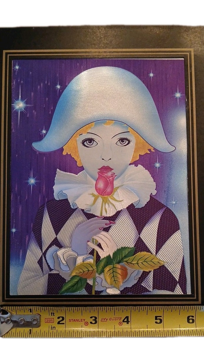 Rare Japanese Vintage Mira Fujita Harlequin Art Print Holographic