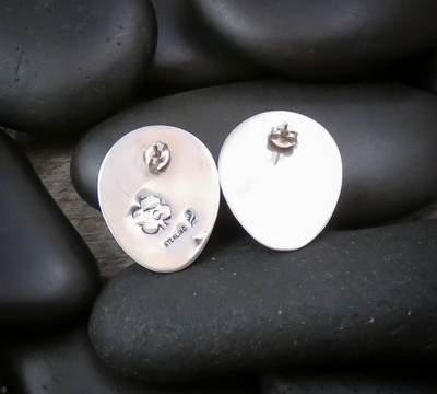 LG Navajo Silver Bear Paw Shadow Box Turquoise Pierced Earrings By