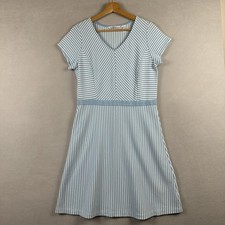 Isaac Mizrahi Live Fit & Flare Dress Womens Small Blue White Stripe V-Neck Beach