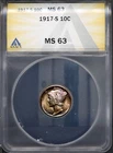 1917-S 10c Silver Mercury Dime MS 63 ANACS # 7953495 + Bonus