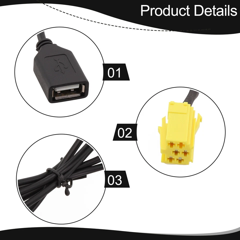 Convenient Car Audio Radio 6Pin AUX USB Cable Female Port Extension Wire - Image 2 of 4