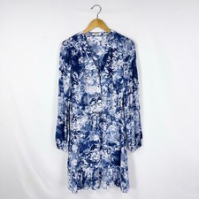 Madewell Floral Tie Waist Mini Crepe Shirt Dress Women's Size 4 Blue
