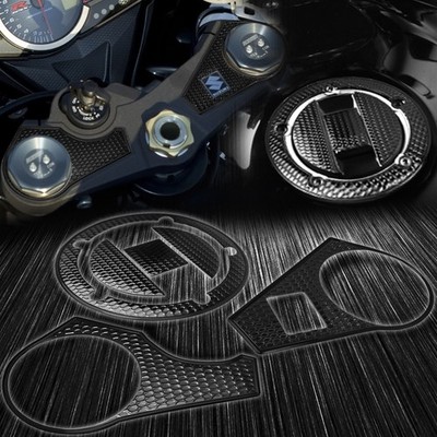Perforated Black 3D Handle Yoke Cover+Fuel Cap Sticker 09-16 GSX-R1000 GSXR 1000