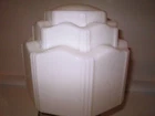 Vintage Art Deco Milk Glass Skyscraper Ceiling Light Globe 8" diameter - 4" fit.