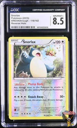 Snorlax 118/162 Reverse Holo Breakthrough Pokemon CGC 8.5 Nm/mint+