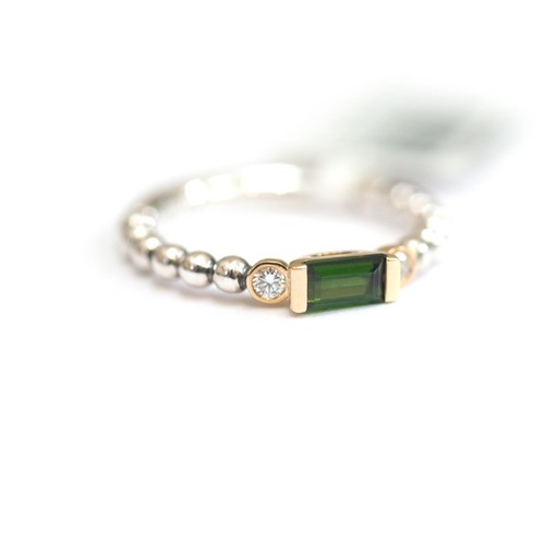LAGOS Silver & 18K Caviar Color Green Tourmaline Diamond Beaded Stack Ring 6 NEW
