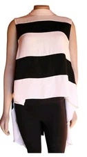 San Joy Asymmetric Hi-Low Sleeveless Blouse Black and White Stripe Womens Size M