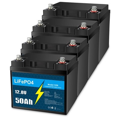 4 Pack 12V 50Ah LiFePO4 Lithium Battery, Deep Cycle, Perfect for RV, Marine