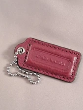 COACH 2"x1" Magenta Pink Patent Leather  Replacement Hang Tag Charm Silver Ring