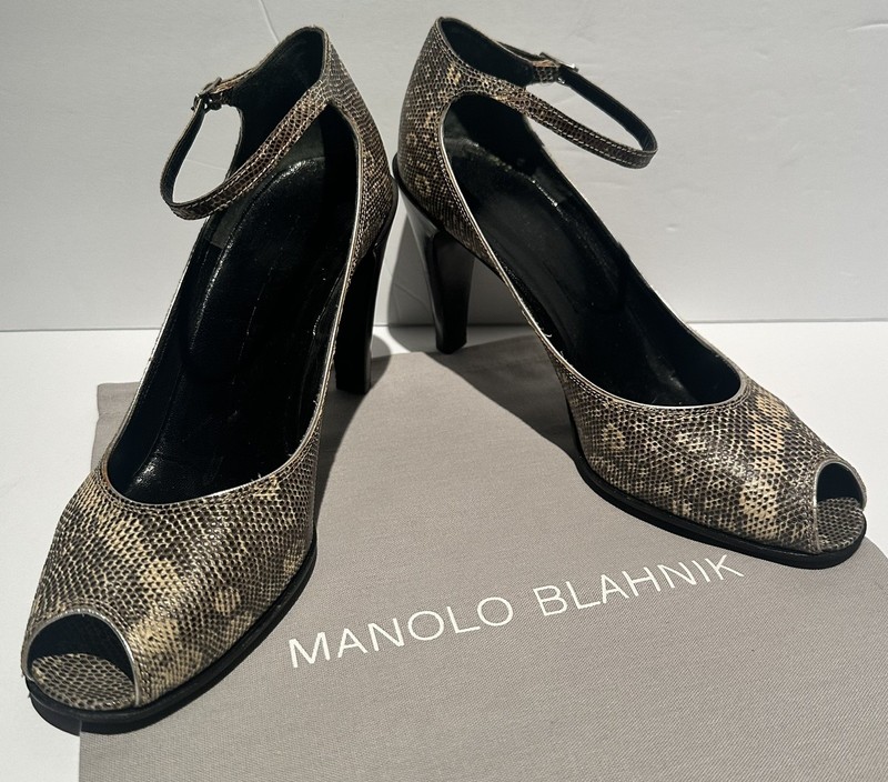JIL SANDER Lizard Leather High Heel Ankle Strap Shoes Pumps Manolo Blahnik Bag