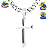 Kreuz AnhäNger Halskette 925 Sterling Silber Poliert Figaro 45Cm Herren Damen