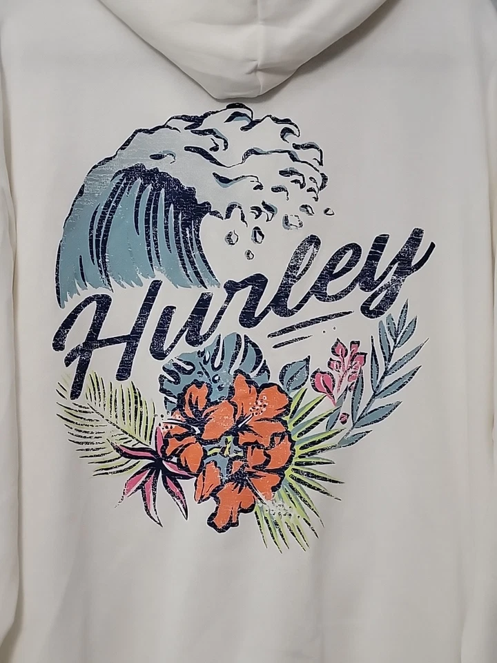 Sudadera con Capucha Hurley Blanca Envejecida Floral Para Mujer 1X Cremallera Completa Polar Capucha Sudadera Foto 4 de 4