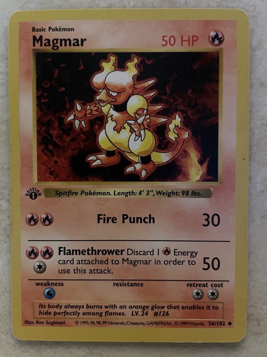Magmar 1st Edition w/rare 3D Stamp Pokémon TCG Base Set 36/102