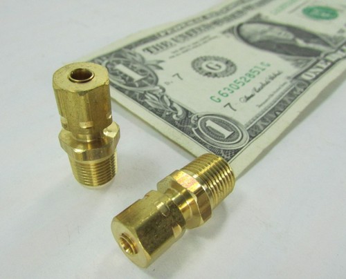 Lot 2 Brass Male Adapters 1/8" OD Tube x 1/8" NPT Compression Connector Fittings - Picture 2 of 14