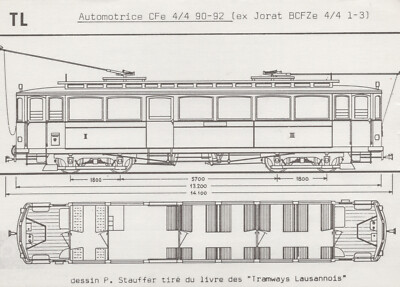 Drawing from a book - tram CFe 4/4 90-92, design by P. Stauffer (BW674)
