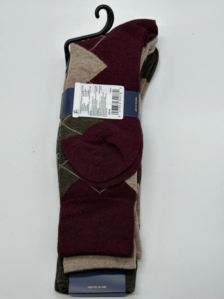 NUEVO 3 PARES POLO RALPH LAUREN PARA HOMBRE ALGODÓN VESTIDO CALCETINES PATRÓN ARGYLE Foto 3 de 4