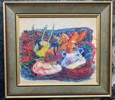 BIAGIO PINTO Modernist. Expressionist mixed media 'Still Life', signed