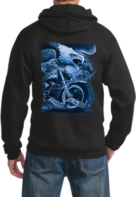 Biker Eagle Freedom of the Road Pullover Hoodie Back Print