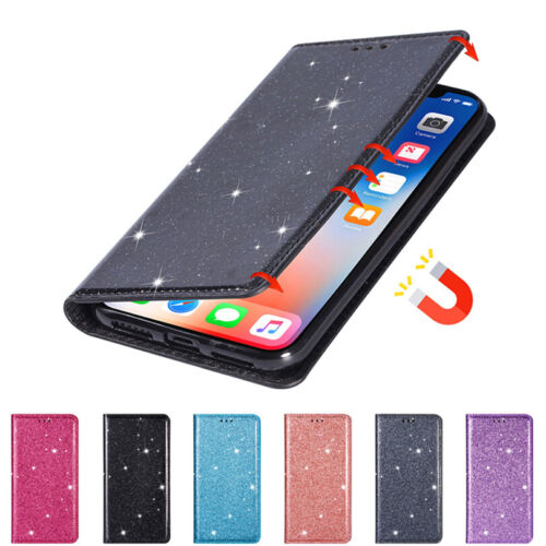Glitter Wallet Case Magnetic Slim Flip Cover for iPhone 15 14 13 12 11 XR SE 7 8 - Afbeelding 1 van 33
