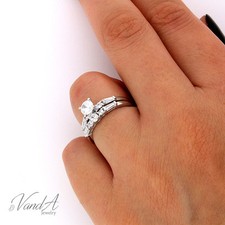 Sterling Silver 925 Women's Wedding Ring CZ Bridal Engagement 2 pc Set Ring R34