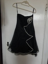 COAST 8 UK strapless Party Dress LBD black Grey Silk Chiffon Frill Corsage Vgc