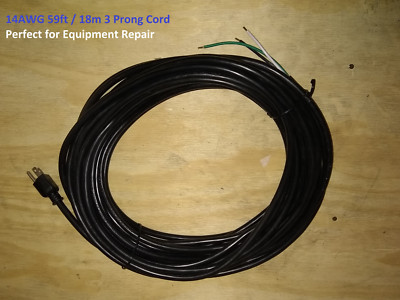 14/3 AWG 3 Prong AC Replacement Power Cord, Open End 60FT 18m UL-Listed