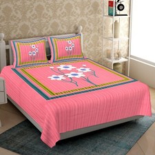Indian Floral 100 Cotton flat Prined Queen Size BedSheet With Pillow Covers Set