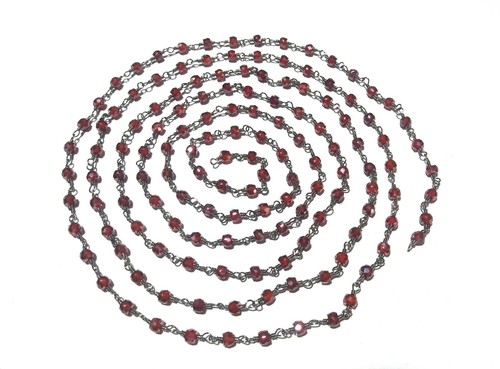 3 Feet Garnet Cubic Zircon Rondelle 3mm Beads, Rosary Chain Black Wire - Picture 2 of 6