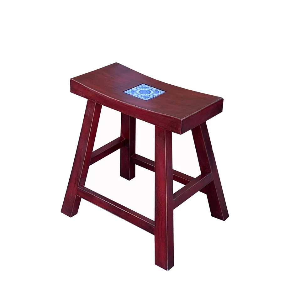 Handmade Blue White Porcelain Art Top Brick Red Single Seat Stool cs7356 - Image 4 of 4
