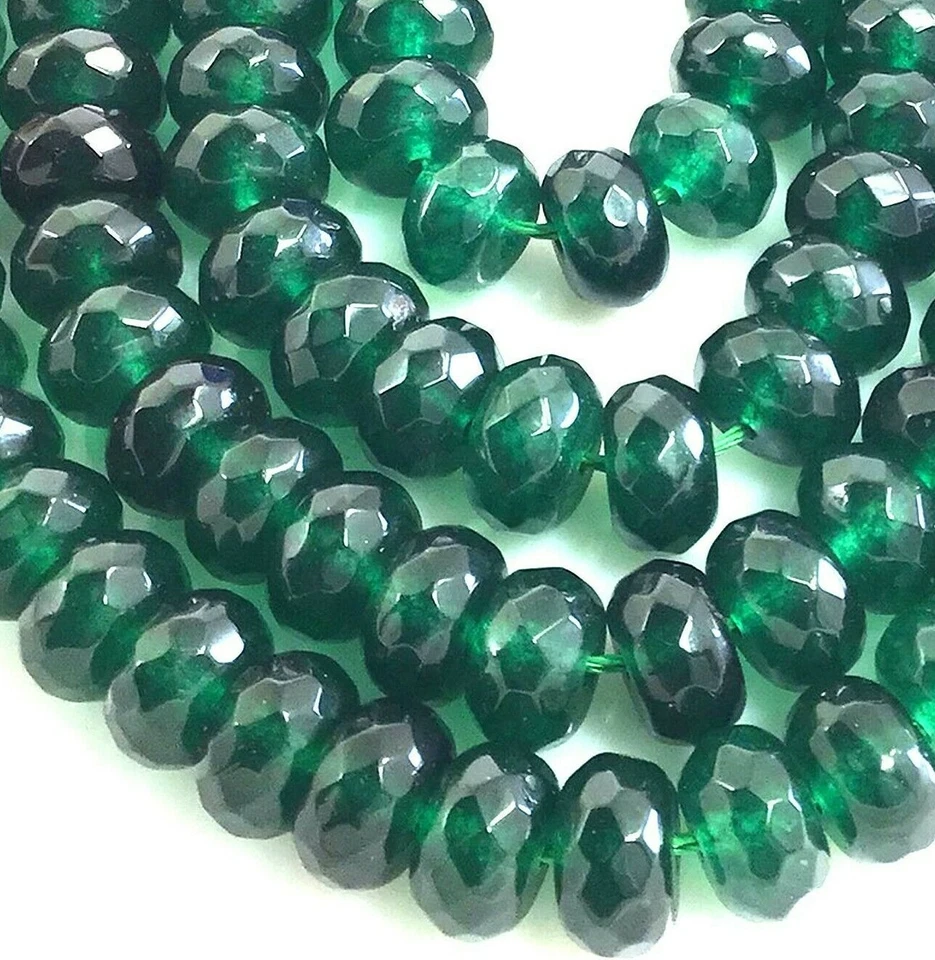 Cuentas sueltas de rondelle facetadas de jade esmeralda verde 15" hebra 4 mm 6 mm 8 mm 10 mm Foto 4 de 4