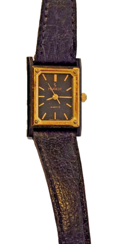 Peugeot Women's Watch Quartz Tank Gold Black Tone Running New Battery Box#24