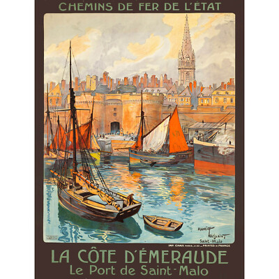 REISE ST MALO FRANKREICH SMARAGDKÜSTE HAFEN DOCK KIRCHE TURM BOOT POSTER 30X40 CM