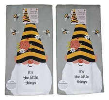 Set of 2 Save The Gnomes IT'S THE LITTLE THINGS Kitchen Towels, Kay Dee Designs