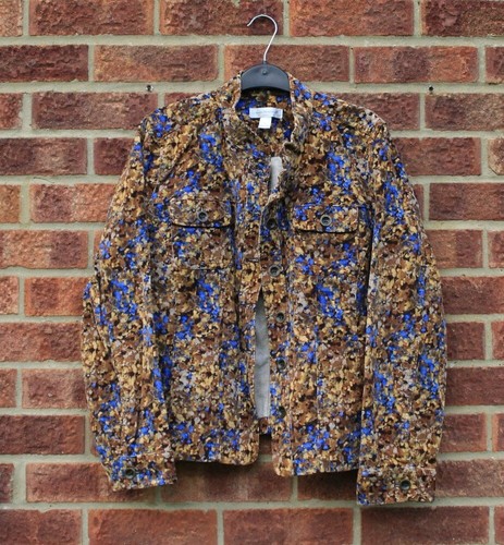 Vtg brown blue corduroy jacket floral 
