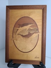 Wood Dolphin Inlay By Jeff Nelson Wood Marquetry Apx 10" X 7"