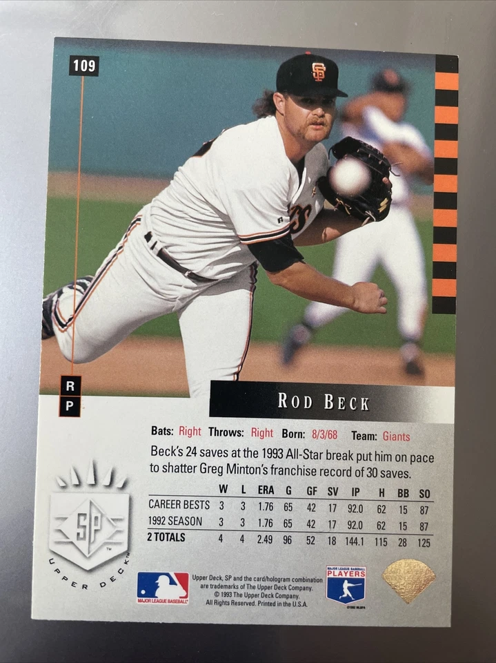1993 (GIANTS) SP #109 Rod Beck - Image 2 of 2