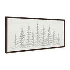 Kate and Laurel Sylvie Minimalist Evergreen Trees Sketch BW Framed Canvas Wal...