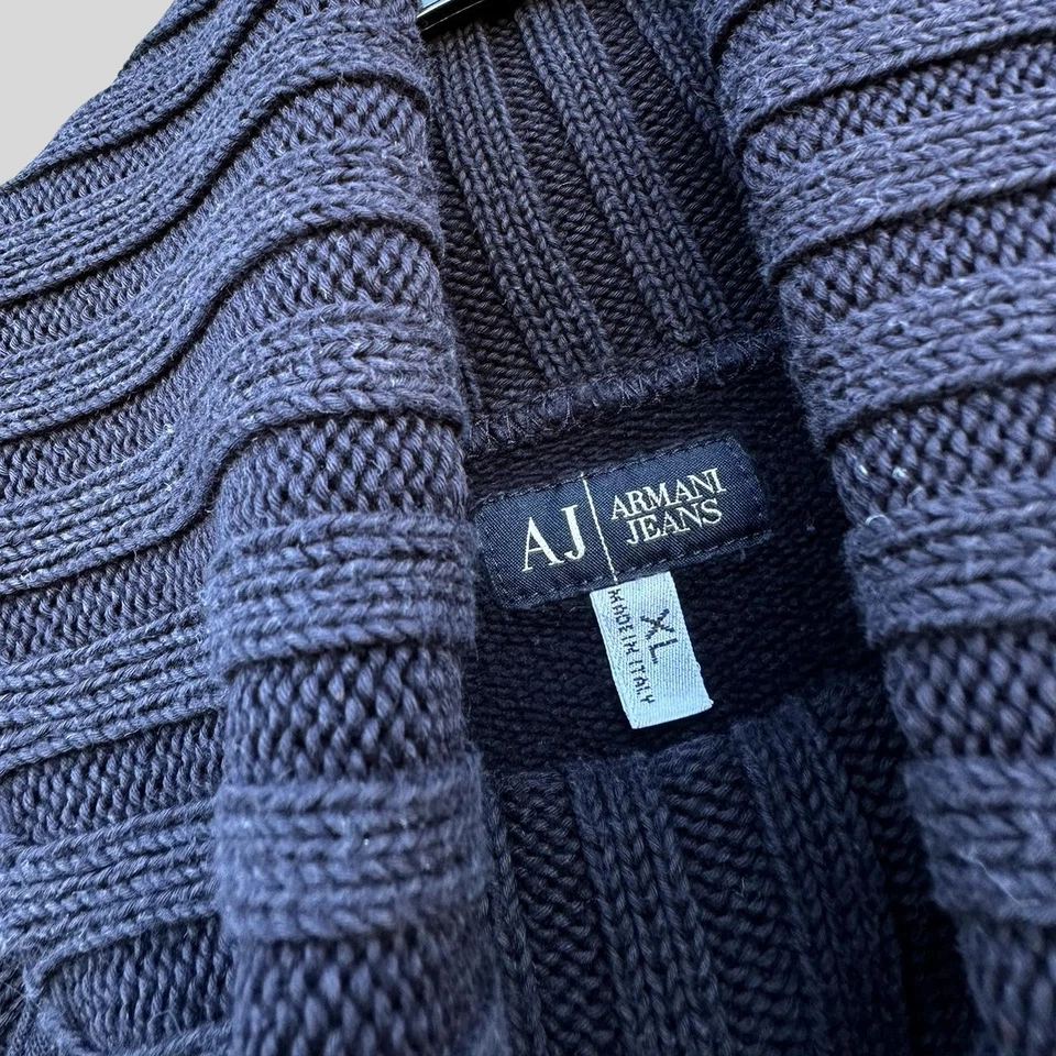 Винтажные мужские джинсы Armani тяжелый темно-синий вязаный водолазка свитер размер XL Y2K стиль - Изображение 4 из 4